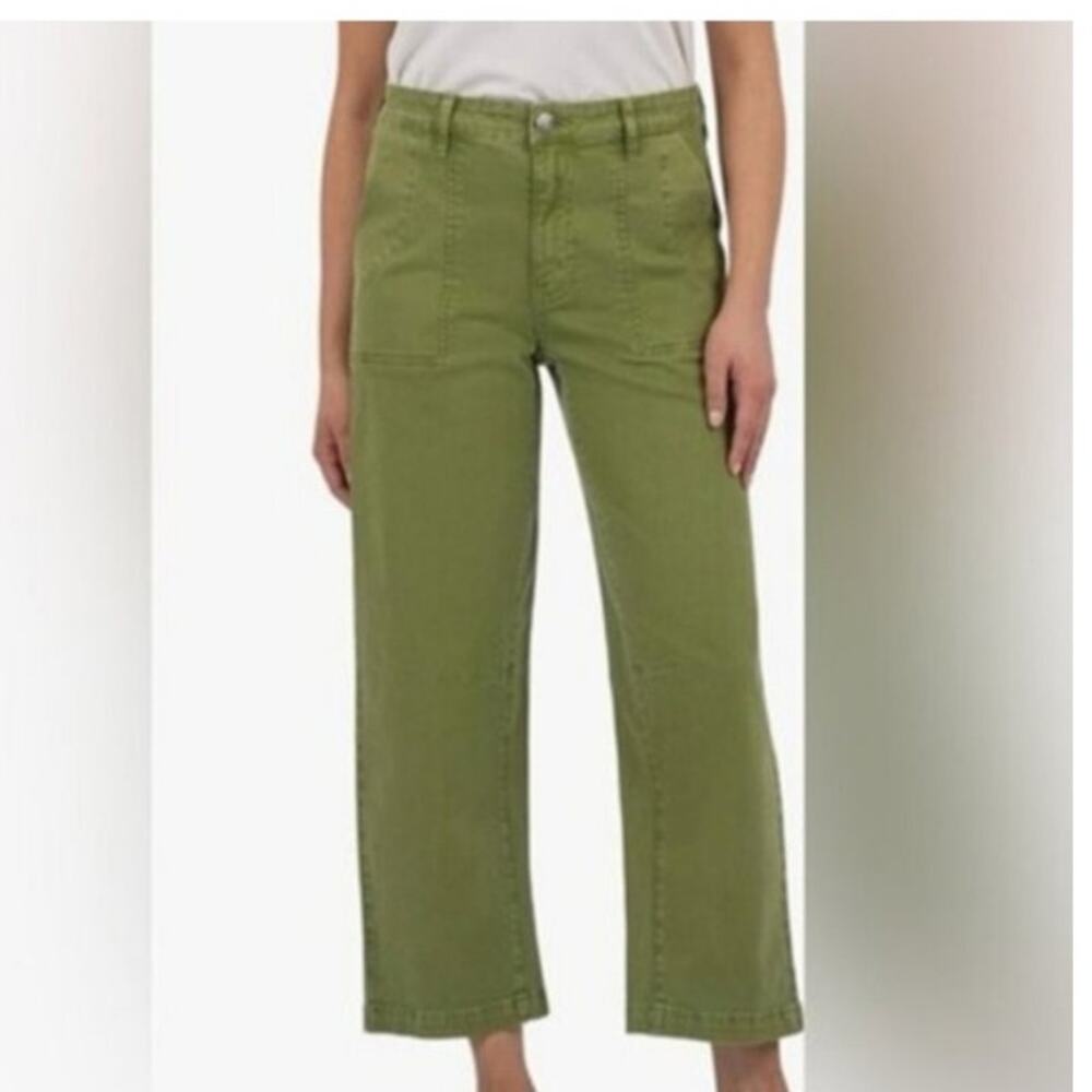 KUT From The Kloth Ashton Barrel Leg Crop Twill Utility Pants Green Jeans 16